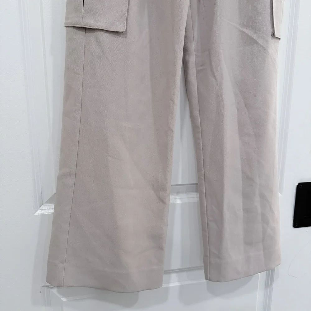 Abercrombie & Fitch Womens 27L Tailored Wide Leg Cargo Pants Beige Pleated